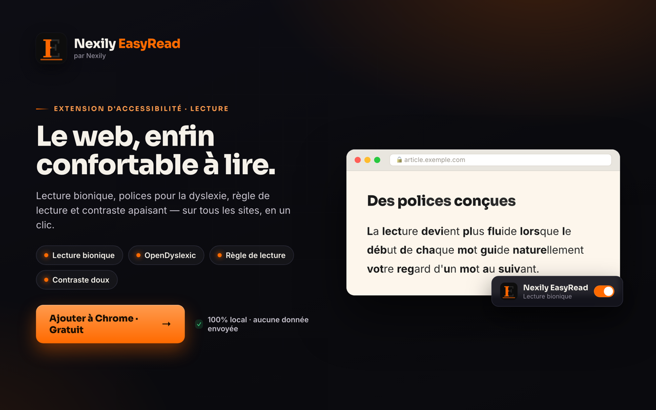 Page web rendue plus lisible avec Nexily EasyRead sur Chrome